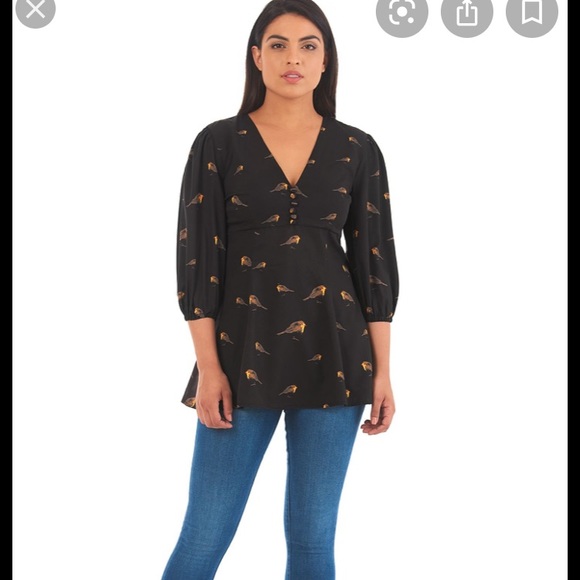 eshakti Tops - eShakti Bird Print Cut Out Back Peplum Top